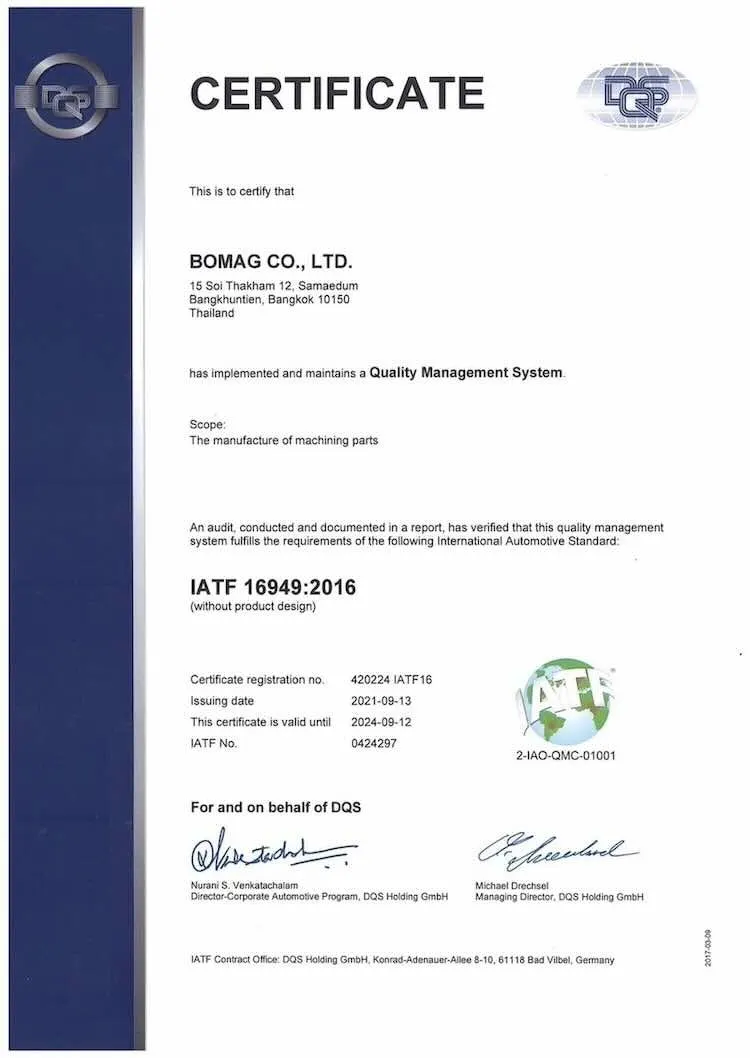 Bomag Co.,Ltd. - IATF Certificate